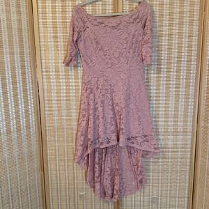 Muadress‎ Women Pink Floral Lace High Low Off Shoulder Cocktail Dress XL Formal